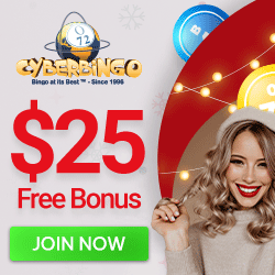 $25 free bingo bonus on CyberBingo upon registration